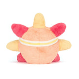 Plush toy resembling a cartoon character with pink accents on a white background