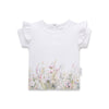 White t-shirt with floral design on a white background