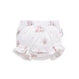 Floral-patterned baby bloomers on a white background
