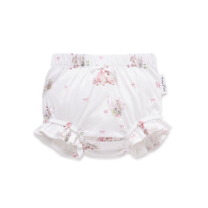 Floral-patterned baby bloomers on a white background