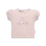 Pink baby t-shirt with unicorn design on a white background