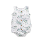 Baby romper with floral pattern on a white background