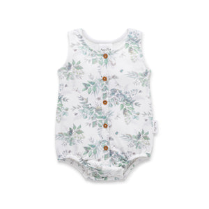 Baby romper with floral pattern on a white background