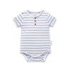 Striped baby bodysuit with buttons on a white background