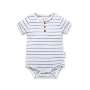 Striped baby bodysuit with buttons on a white background