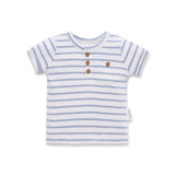 Striped t-shirt with buttons on a white background