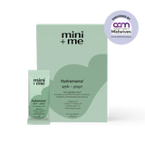 Green packaging of mini + me Hydramama with a small packet on a white background, endorsed by ACM Midwives.