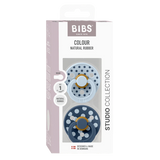 Bibs natural rubber teether packaging with two designs on a white background