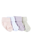 Four pairs of ribbed ankle socks in pastel colors, including light pink, white, lavender, and light gray, arranged side-by-side on a plain white background.