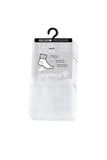 A pack of three pairs of white Bearfoot Tough Socks in a retail hanging package, shown against a plain white background.
