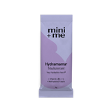 Purple packet of Hydramama blackcurrant with 'mini + me' branding on a white background