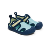 Pair of blue and navy children's sandals on a white background