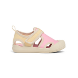 Pink and beige sandal on a white background