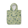 Green hooded poncho with patterns on a white background