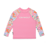 Pink long-sleeve shirt with floral sleeves and 'CRYWOLF' text on a white background