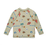 Children's long-sleeve shirt with colorful patterns on a beige background