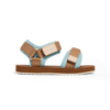 Brown and blue sandal on a white background