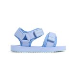 Light blue sandal with multiple straps on a white background