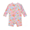 Floral patterned baby romper on a white background