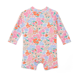 Floral patterned baby romper on a white background