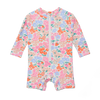 Floral patterned baby romper on a white background