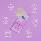 Hydramama grape powder packaging with nutritional information on a purple background