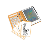 Drawing tablet with stylus and pre-drawn animal illustrations on a white background