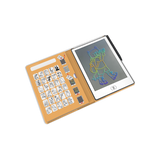 Children's drawing tablet with a stylus and pre-printed designs on a white background