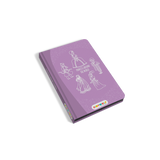 Purple notebook with princess designs on a white background