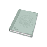 A mint green hardcover notebook or journal with a debossed illustration of a child and the text 'FOOD' and 'KIDY WOLF' on the cover, shown on a plain white background.