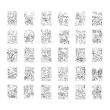 Set of black and white illustrations of children in various activities on a white background