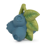 Blueberry-shaped toy with green leaves on a white background