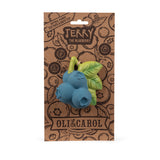 Blueberry-shaped toy with green leaf on Oli & Carol packaging