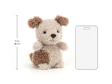 Stuffed animal with dimensions and a phone case on a white background