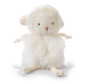 White fluffy toy sheep with a pink nose on a white background