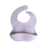 Purple silicone bib on a white background