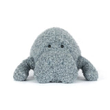 Plush toy with a textured gray surface on a white background