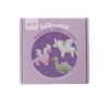 Purple box with illustrations of mythical creatures on a white background