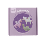 Purple box with illustrations of mythical creatures on a white background