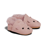 Pair of pink slippers with a fluffy interior on a white background