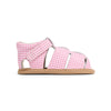 Pink gingham sandal on a white background