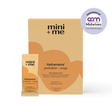 mini+me Hydramama packaging with a pouch on a white background, endorsed by ACM Midwives.