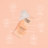 Product packaging with nutritional information on a peach background