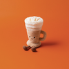 Toy resembling a coffee cup with whipped cream on an orange background