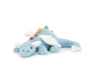 Blue plush toy with colorful accents on a white background