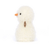 White fluffy toy chick with an orange beak on a white background