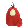 Red plush toy shaped like a tomato on a white background