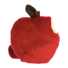 Red plush apple toy with a brown stem on a white background