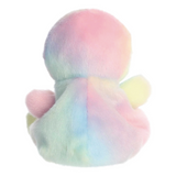 Pastel tie-dye duck toy on a white background