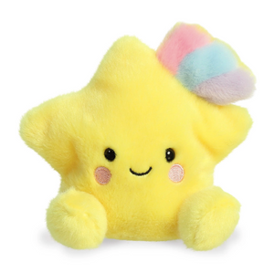 Plush toy star with a rainbow on a white background